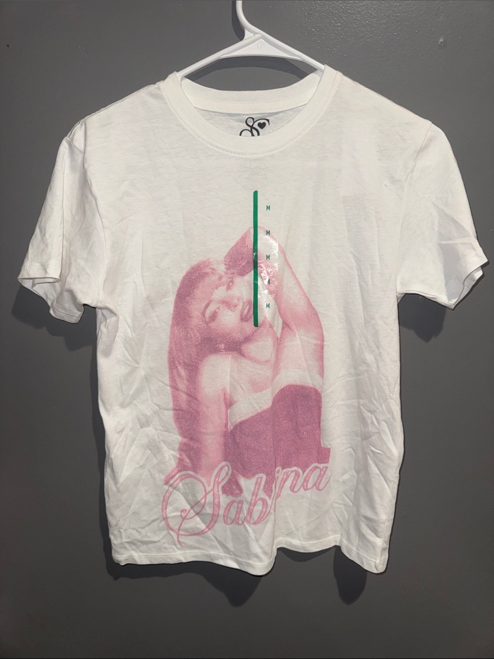 Sabrina Graphic Short Sleeve Tee - White with Pink Print